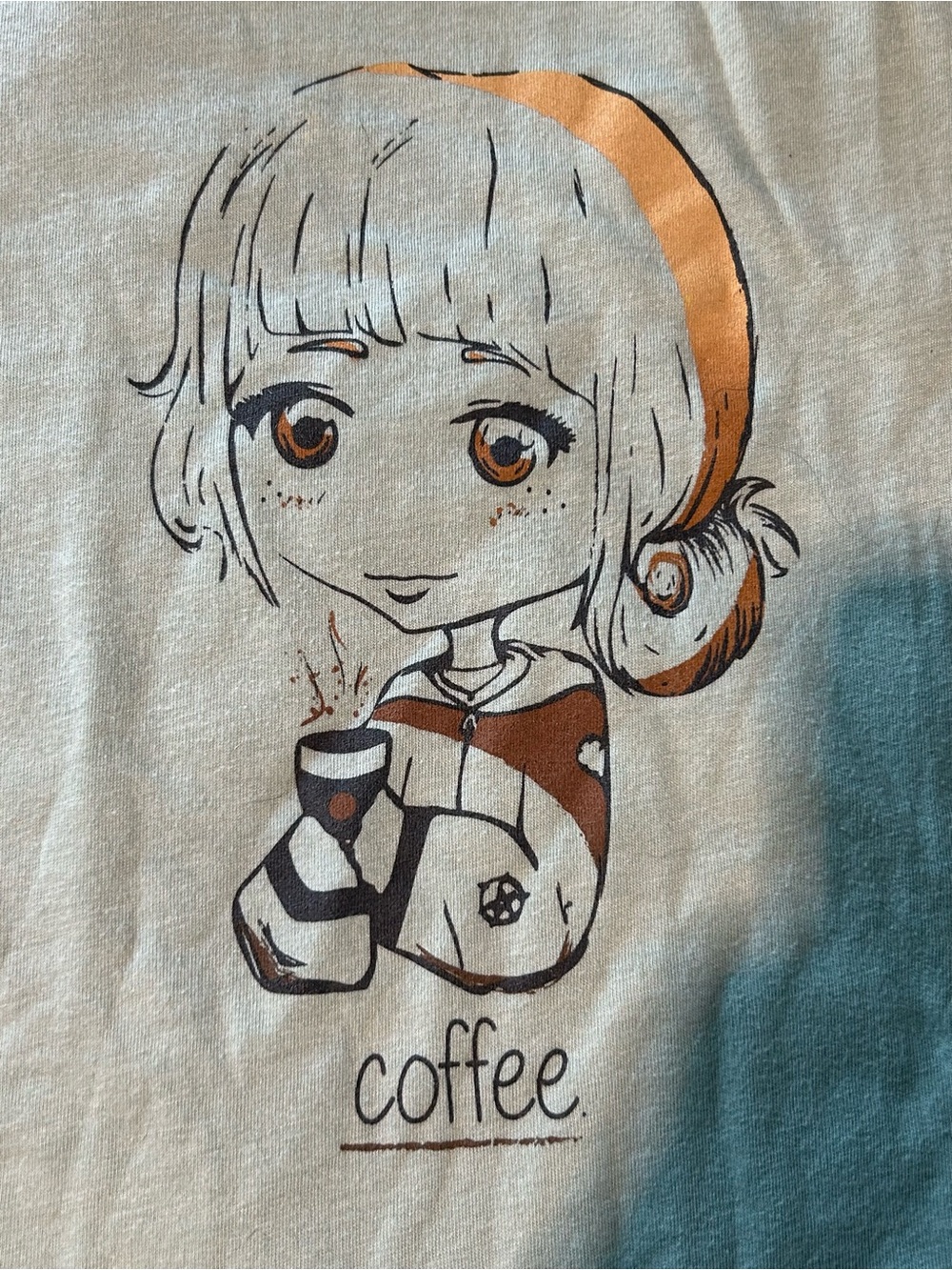 Graphic Coffee Tee - Blue/ Green with Gold Accent
